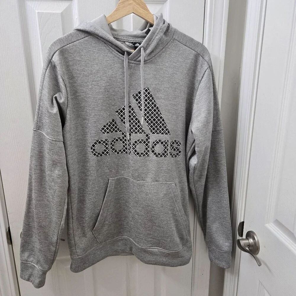 Adidas Mens Gray Hooded Sweatshirt Size Medium Hoodie Athletic Athleisure *FLAW